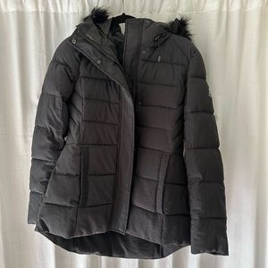 NWOT ZeroXposur Black Label Black Sheen Quilted Parka with Fur-Lined Hood